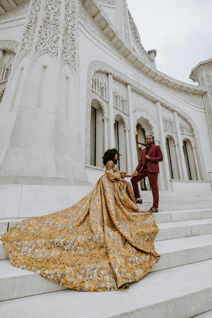 black couple engagement session at the bahai in Chicago